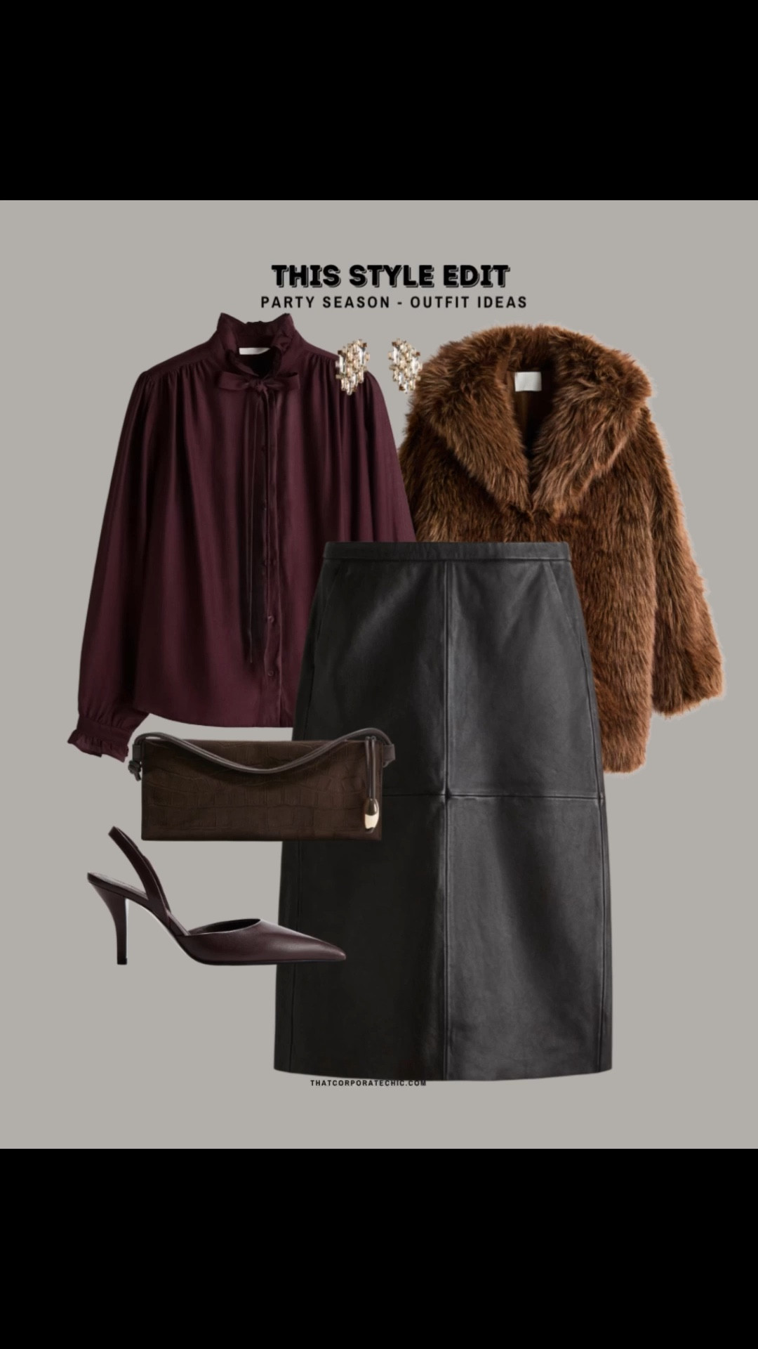  Party season - what to wear-
Faux fur coat
Leather skirt
Silk blouse
 

Office party
Festive party look

#LTKautumn #LTKworkwear #LTKfestive