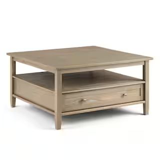 Simpli Home Warm Shaker Solid Wood 36 in. Wide Square Transitional Coffee Table in Distressed Gre... | The Home Depot