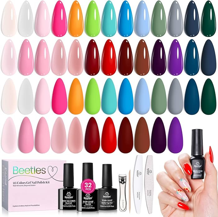 Beetles Gel Nail Polish Set 32 PCS-Spring Summer Gel Polish 25 Colors with Base Top Coat Soak off... | Amazon (US)