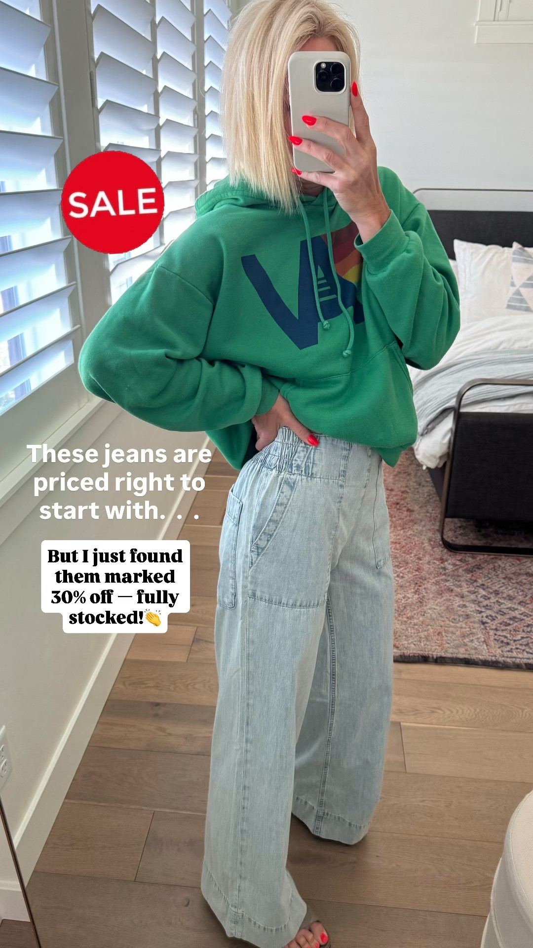 These jeans are already priced well, and NOW they’re even cheaper! 30% off and stocked in all sizes! 
Such a good light wash and the elastic waistband & back pockets are so nice.
They fit big, I sized down to small.

#LTKOver40 #LTKSaleAlert #LTKmomlife