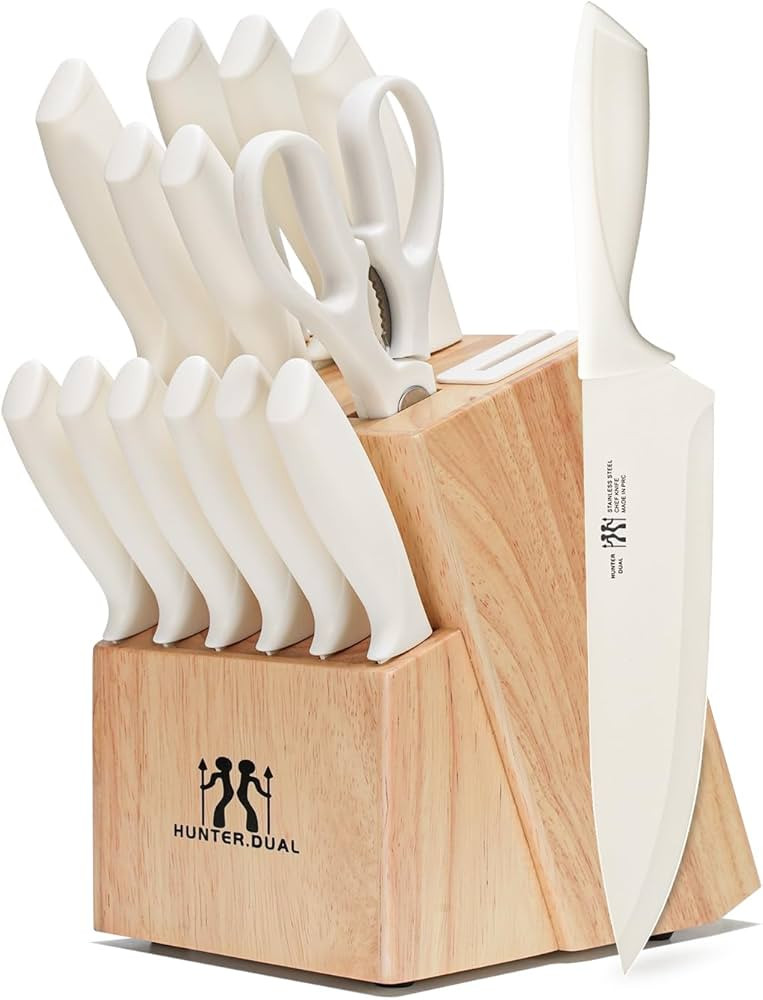 Knife Set, HUNTER.DUAL 15 Pcs Kitchen Knife Set with Block Self Sharpening, Dishwasher Safe, Anti... | Amazon (US)