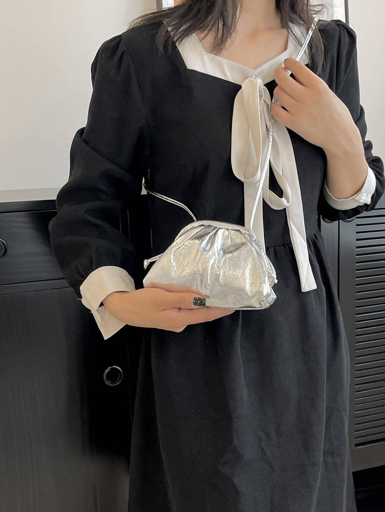 2023 New Style Women's Ruched Bag Metallic Funky | SHEIN