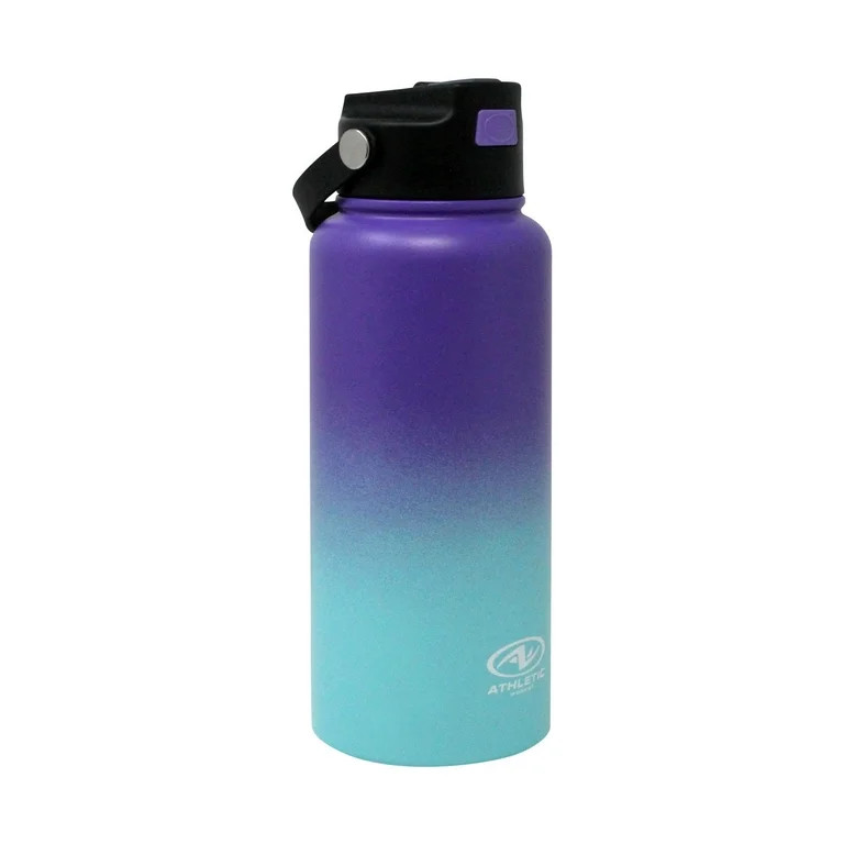 Athletic Works 32 Fluid Ounce SS Water Bottle W/ Flip Straw Lid, Purple/Aqua Ombre | Walmart (US)