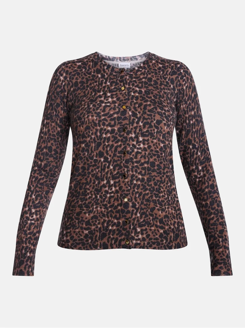 Scenario Women's Button Front Printed Cardigan Sweater, Lightweight, Sizes XS-XXXL | Walmart (US)