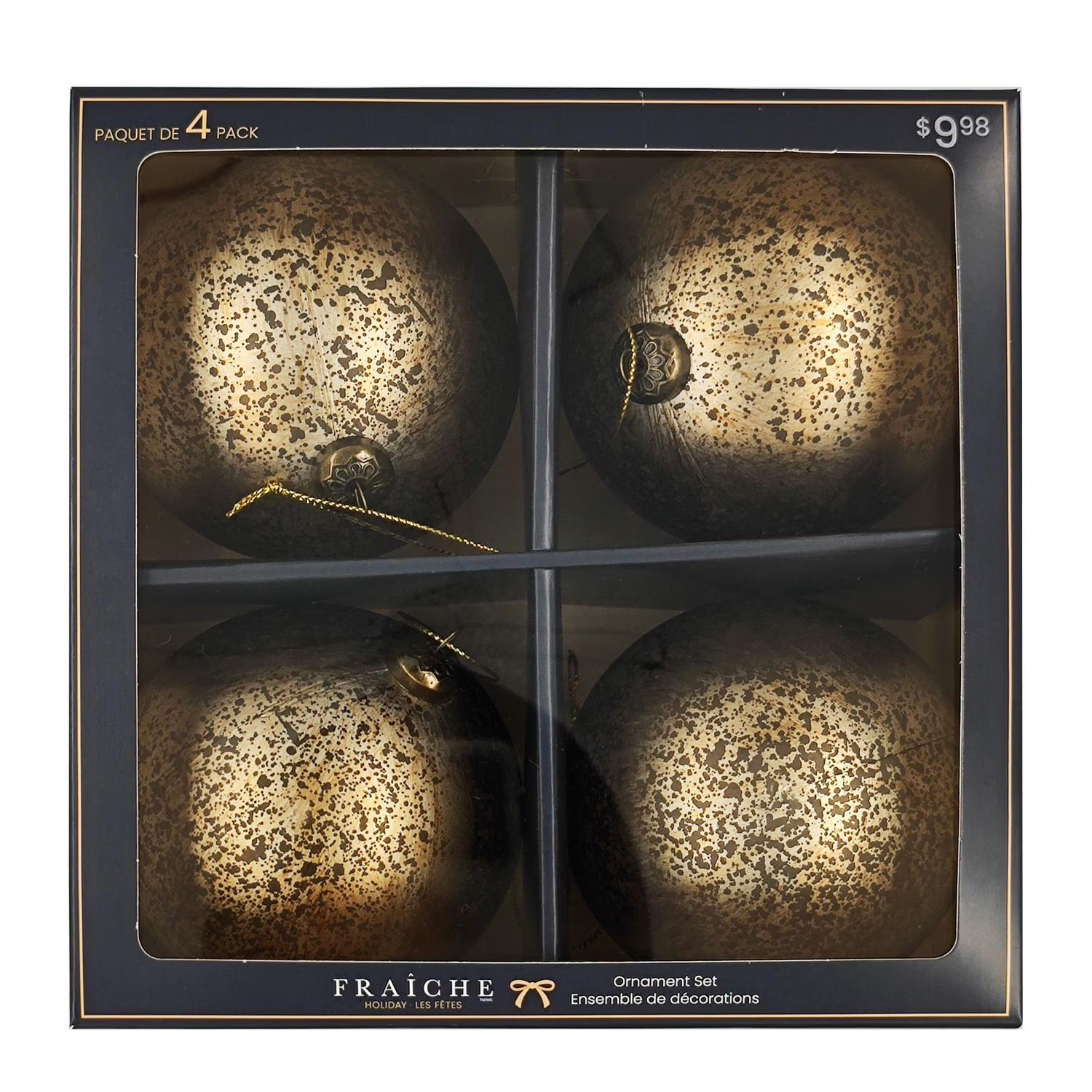 FRAÎCHE Holiday Shatterproof 100MM Ornament Set, 4 pack, 4Pieces Assorted 100mm | Walmart (CA)