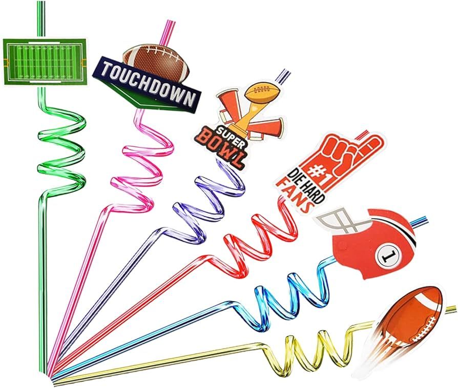 24 Football Theme Reusable Drinking Straws 6 Designs Perfect for Rugby Theme Birthday Party Suppl... | Amazon (US)