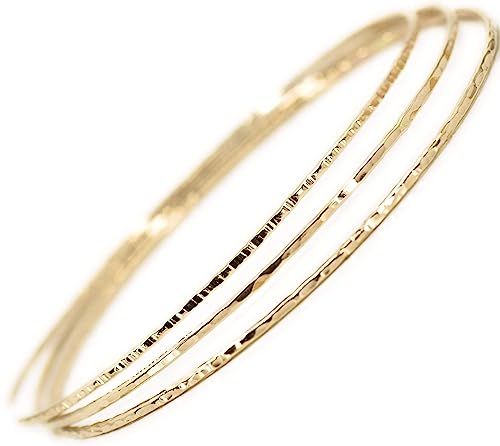 14k gold filled Bangles hammered slip on set of 3 textures, Mu-Yin Jewelry Handmade in USA (M) | Amazon (US)