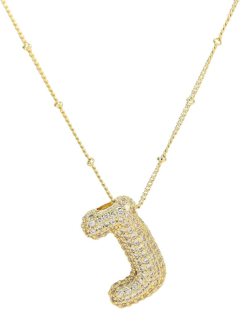 Shiny Cubic Zirconia Bubble Alphabet 26 A-Z,Puffy Name,Letter Necklace,Personalized Monogram Neck... | Amazon (US)