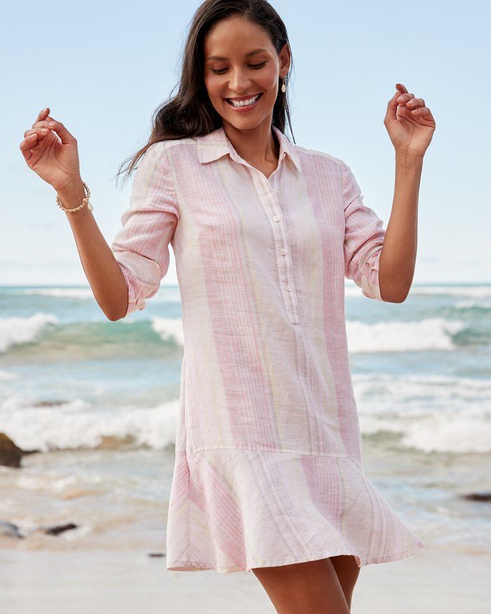Coastalina Ocean Reverie Flounce Linen Shirt Dress | Tommy Bahama