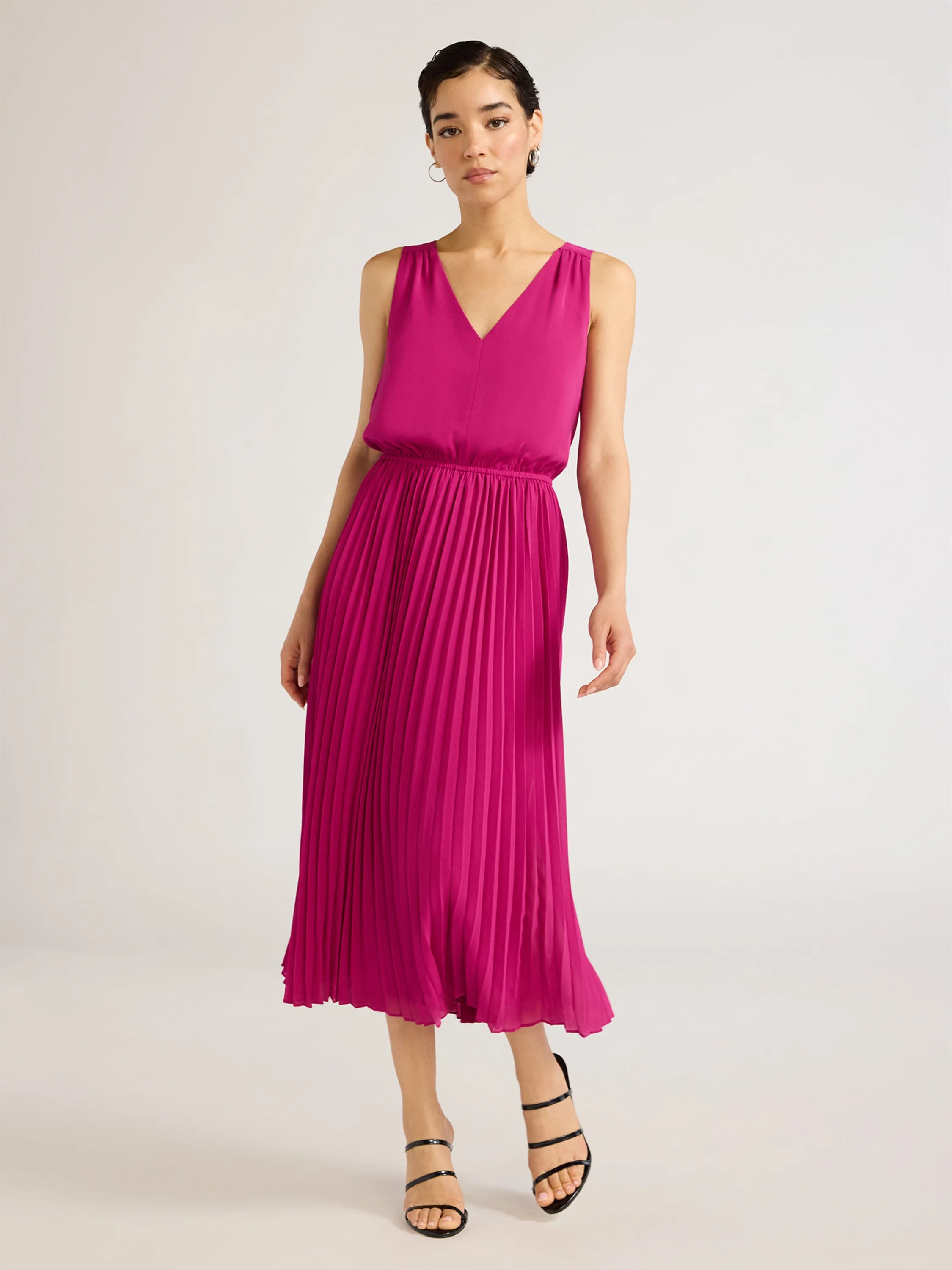 Sofia Jeans Women's and Women's Plus Size Sleeveless Pleated V-Neck Dress, Above Ankle Length, Si... | Walmart (US)