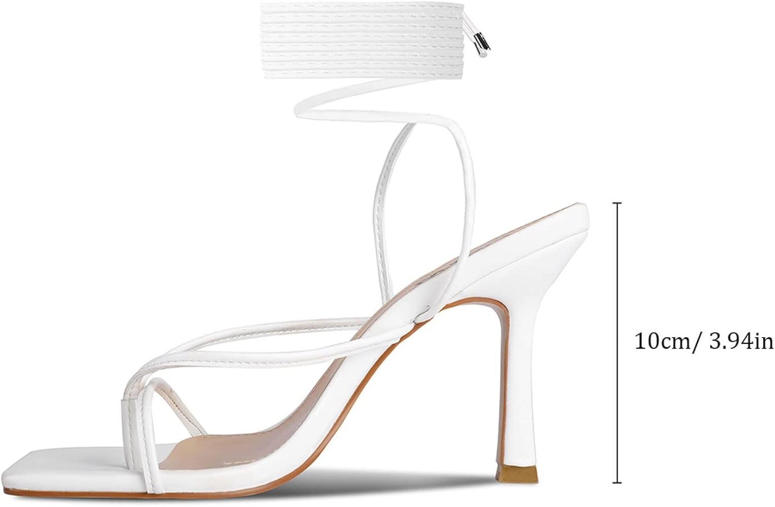 ISNOM Lace Up Heels Sandals for Women, Square Toe Open Toe Thong Strappy Heels Women's Stiletto Heel | Amazon (US)
