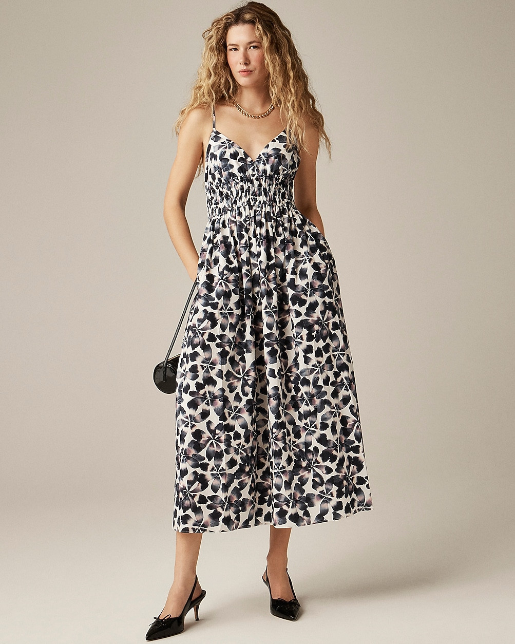 Smocked-waist V-neck dress in floral print | J. Crew US