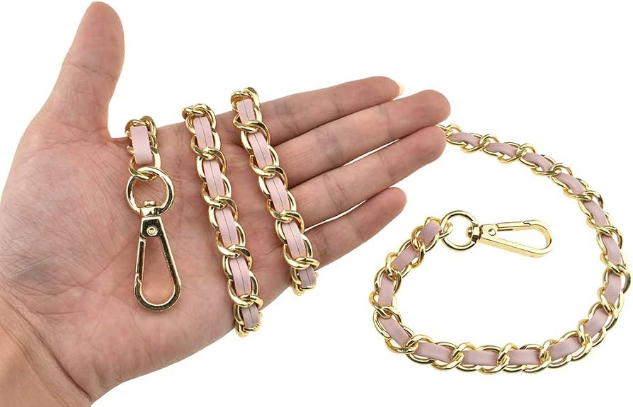 HAHIYO Metal Plus Synthetic Leather Purse Chain Strap Length 39.4 Inches Pink Gold for Shoulder C... | Amazon (US)