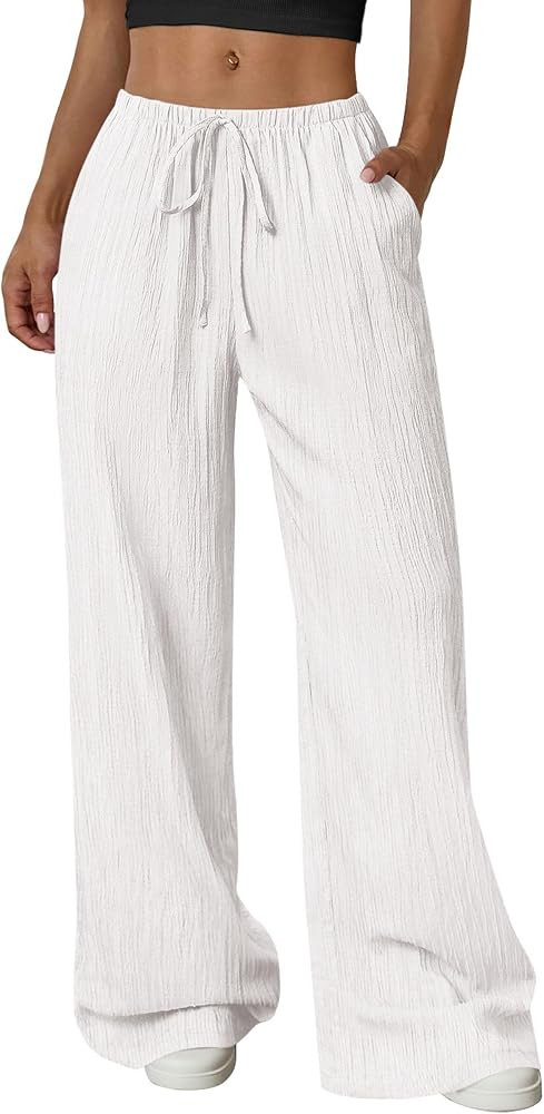PRETTYGARDEN Womens Palazzo Pants Summer Fashion 2026 High Waisted Wide Leg Drawstring Flowy Beac... | Amazon (CA)