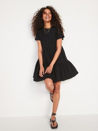 Slub-Knit Short-Sleeve Tiered Swing Dress for Women | Old Navy (US)