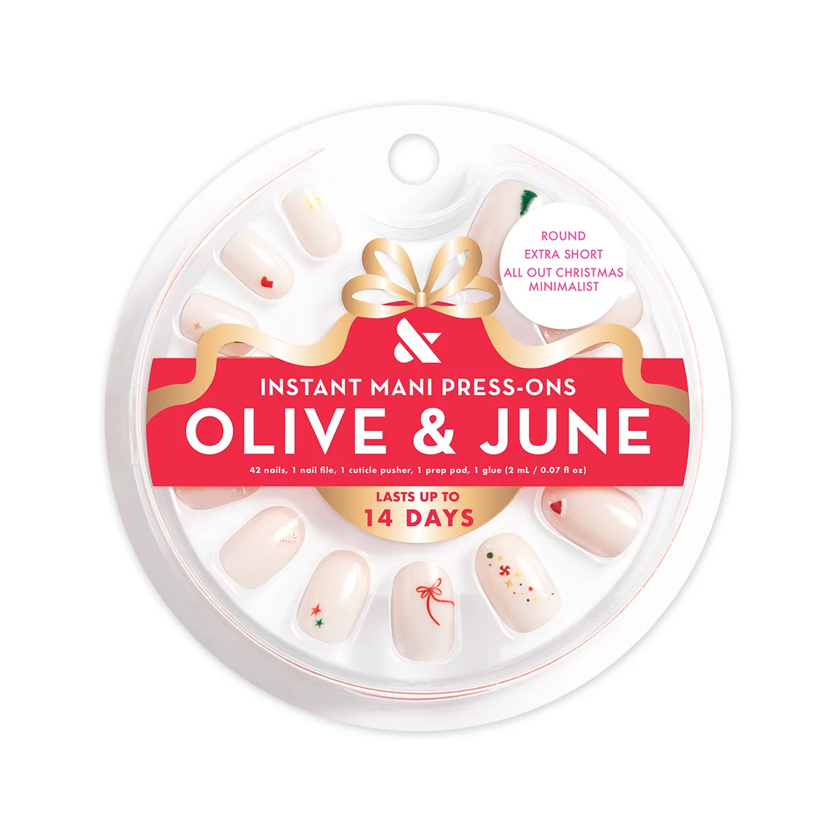 Olive & June Press On All Out Christmas Minimalist, Extra Short, Round | Walmart (US)