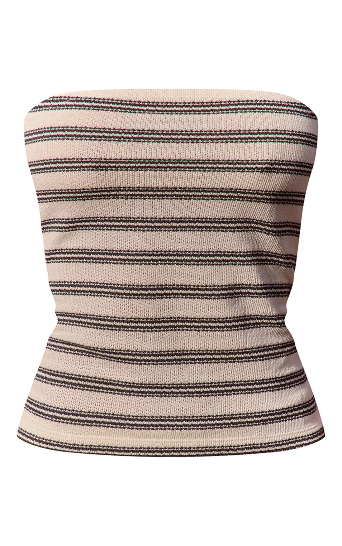 Charcoal Striped Cotton Textured Bandeau Top | PrettyLittleThing UK