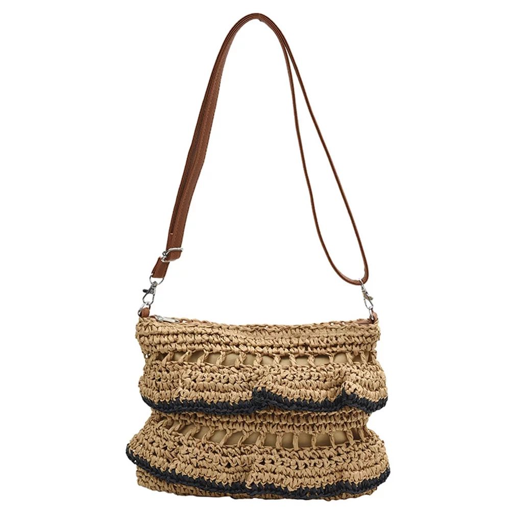 Summer Ruffles Straw  Beach Bags for Women, Handmade Large Capacity Crossbody Bags Hobo Bag for T... | Walmart (US)