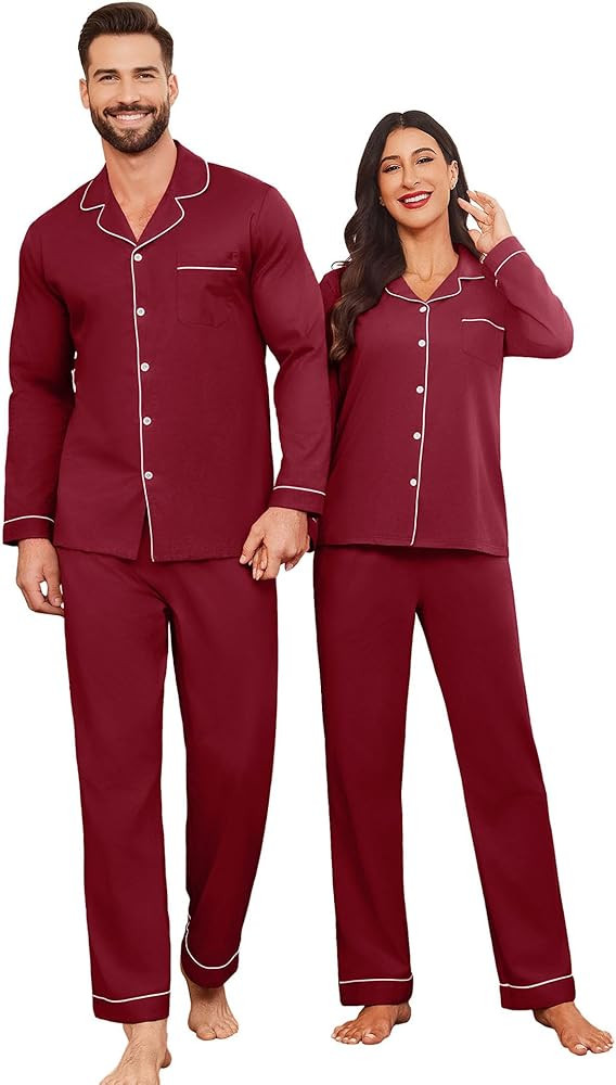 Ekouaer Couple Matching Pajamas 100% Cotton Long Sleeve Sleepwear Button Down Loungewear Pjs Set ... | Amazon (US)
