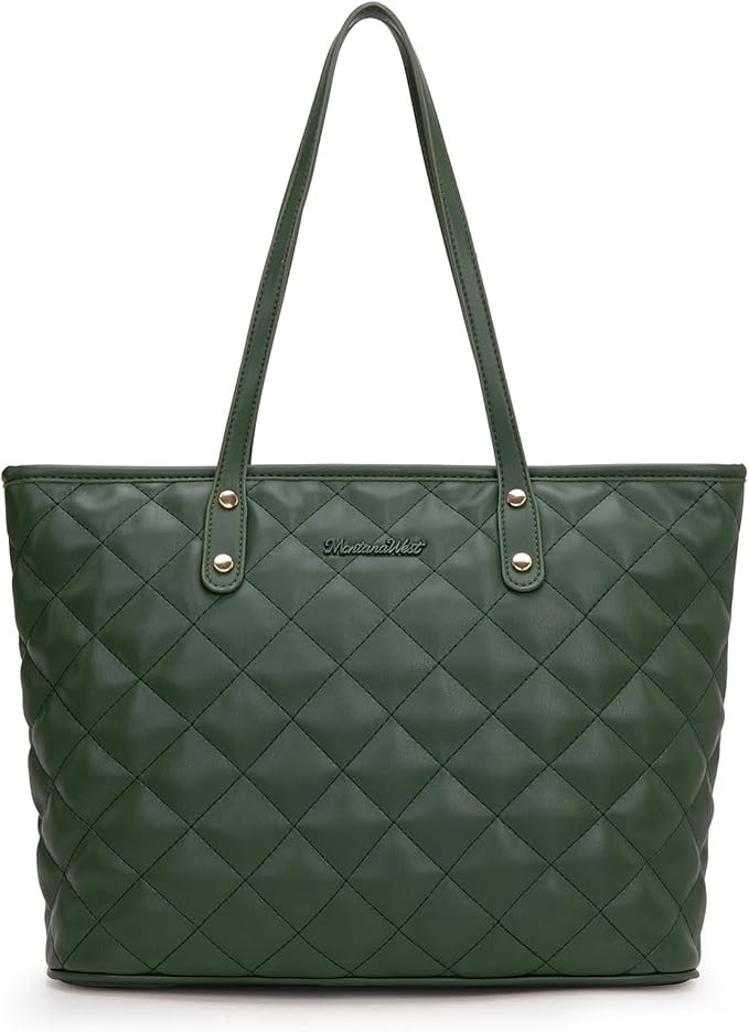 Montana West Quilted Tote Bag for Women Large Shoulder Bag Fashion Handbags with Top Zipper | Amazon (US)