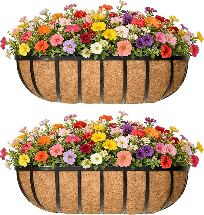 36 Inch Railing Planter Window Box Deck Balcony Rail Planter with Coco Liner Metal Wall-Mounted C... | Amazon (US)