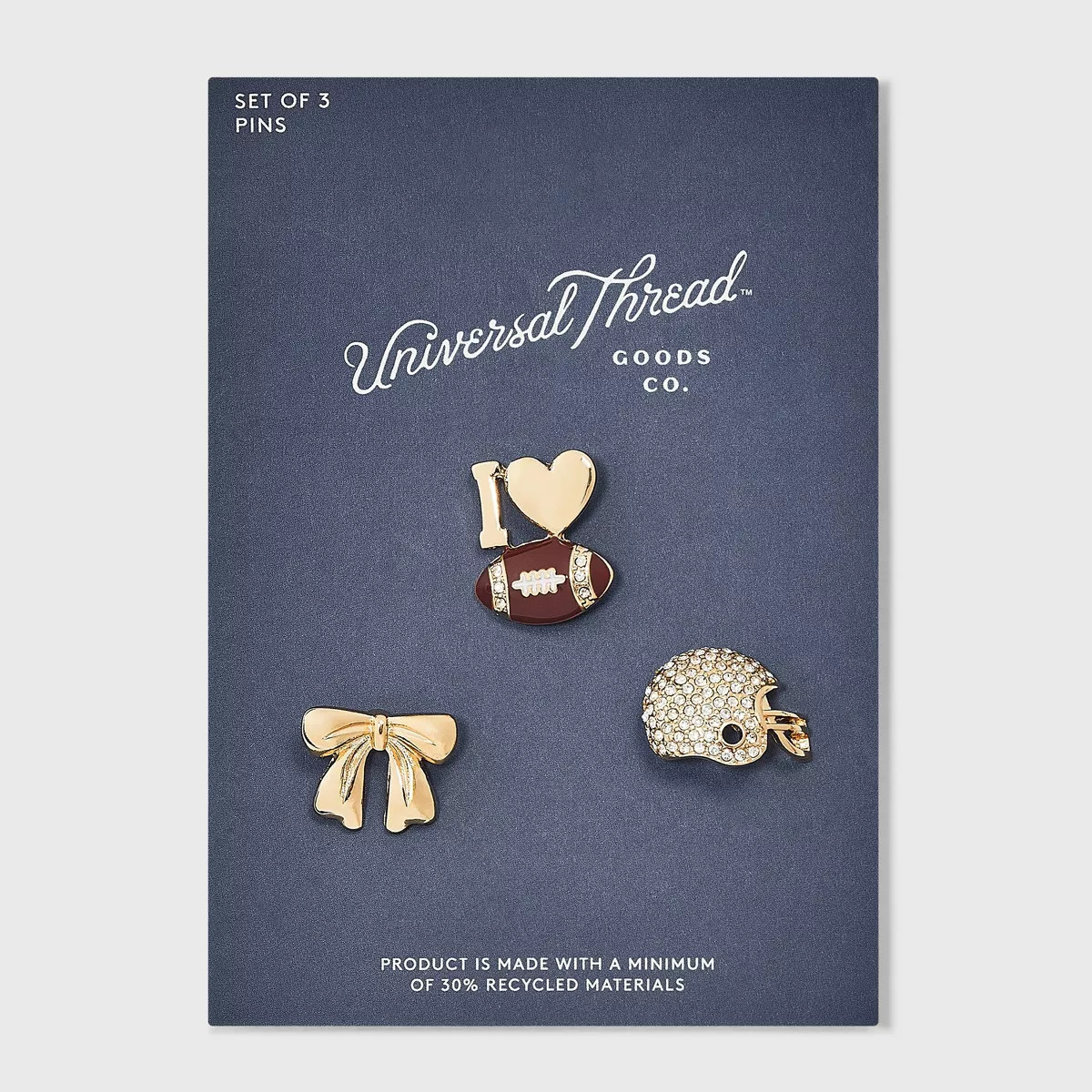 I Love Football Pin Set 3pc - Universal Thread™ Gold/Brown | Target