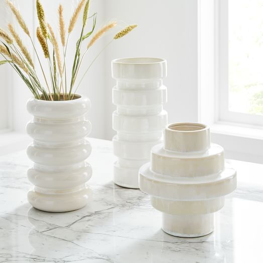 Stepped Form White Ceramic Vases | West Elm (US)