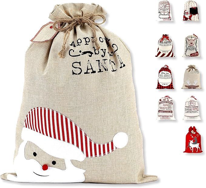 LessMo Christmas Santa Sack, Large Canvas Gift Bag with Drawstring, [Place to Write Wishes] XL Re... | Amazon (US)
