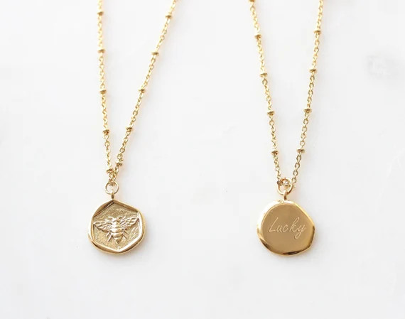 Gold Coin Necklace Bee Necklace. Mothers day Gift Boho Necklace Dainty Minimalist Everyday bohemi... | Etsy (US)