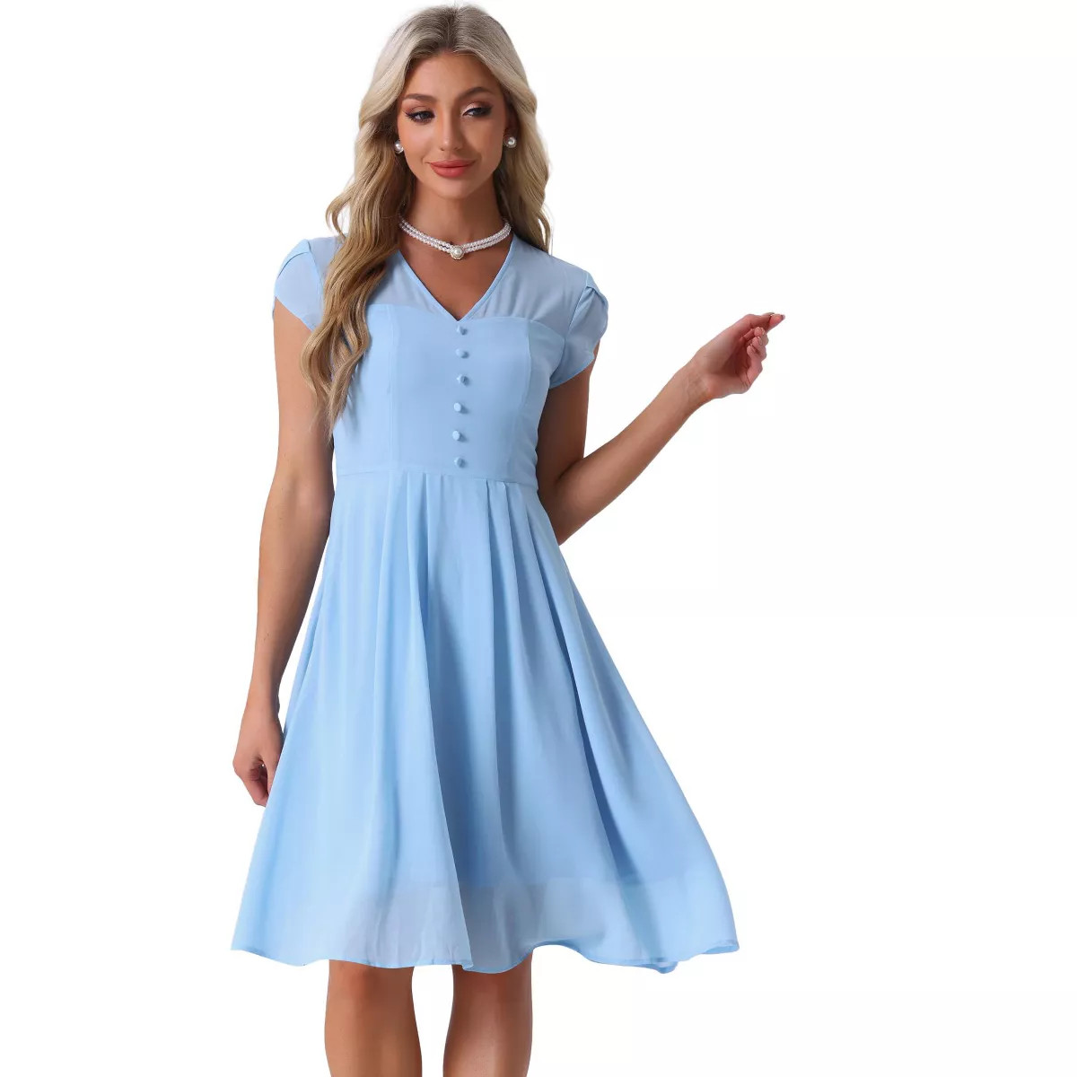 INSPIRE CHIC Women's Vintage V Neck Cap Sleeve Elegant Chiffon A-Line Dresses | Target