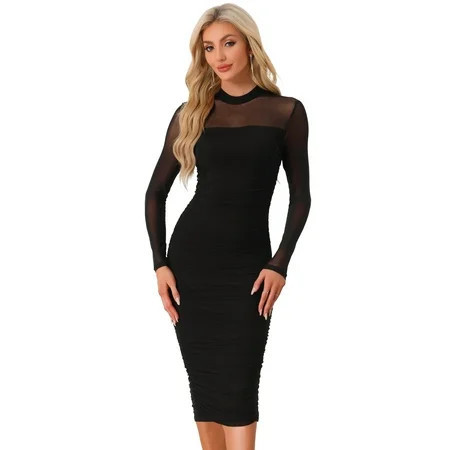 DARING DIVA Mesh Ruch Elegant Cocktail Bodycon Dress M Black | Walmart (US)