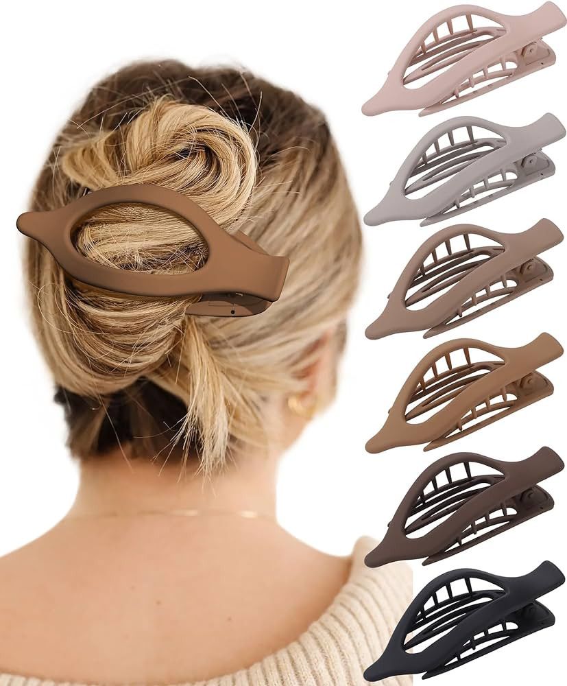 French Flat Hair Clips for Women - 6Pcs Flat Hair Claws for Thin Thick Hair Strong Hold No Slip G... | Amazon (US)