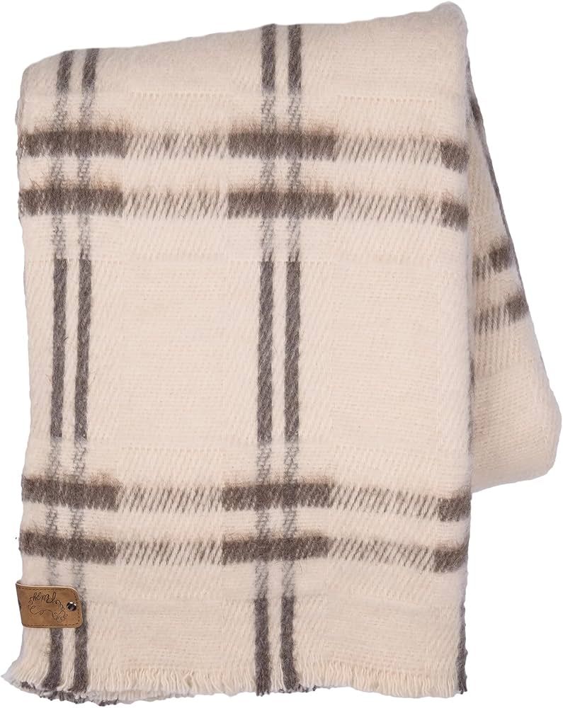 Ritzy Juniper Heavyweight, Unbleached Wool Blanket - Natural Cream and Brown Plaid, 60 x 80 Inche... | Amazon (US)