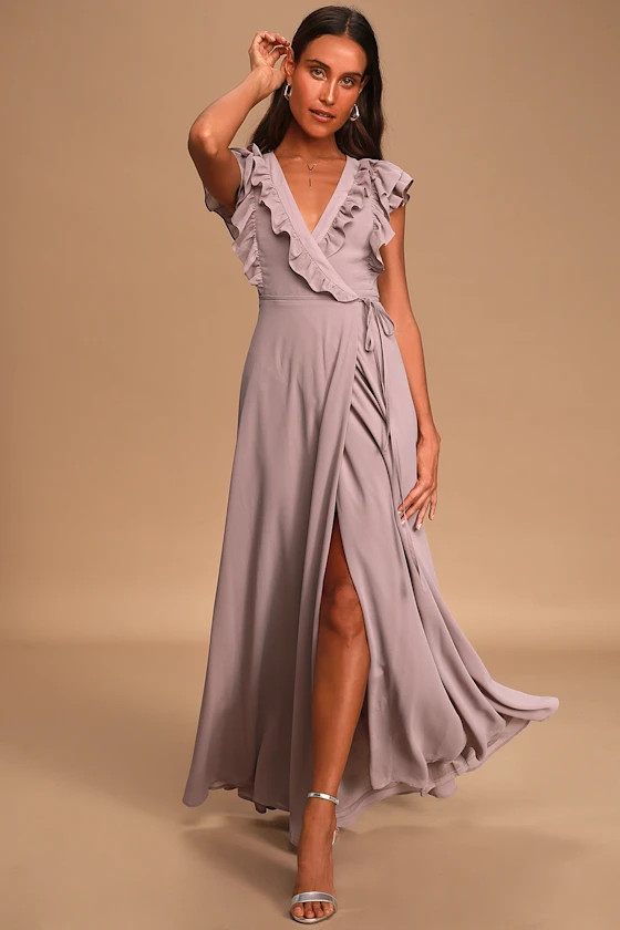 Dance of Elegance Grey Lavender Ruffled Wrap Maxi Dress | Lulus (US)