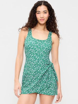 Pique Side-Tie Swim Dress | Old Navy (US)