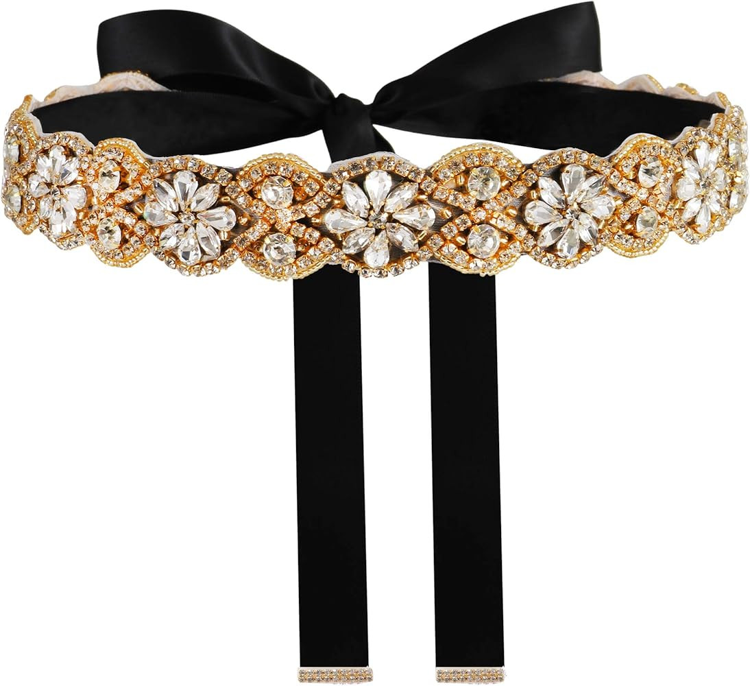 Yanstar Handmade Wedding Belt Bridal Belts and Sashes Crystal Rhinestone Ribbon Belt for Wedding ... | Amazon (US)