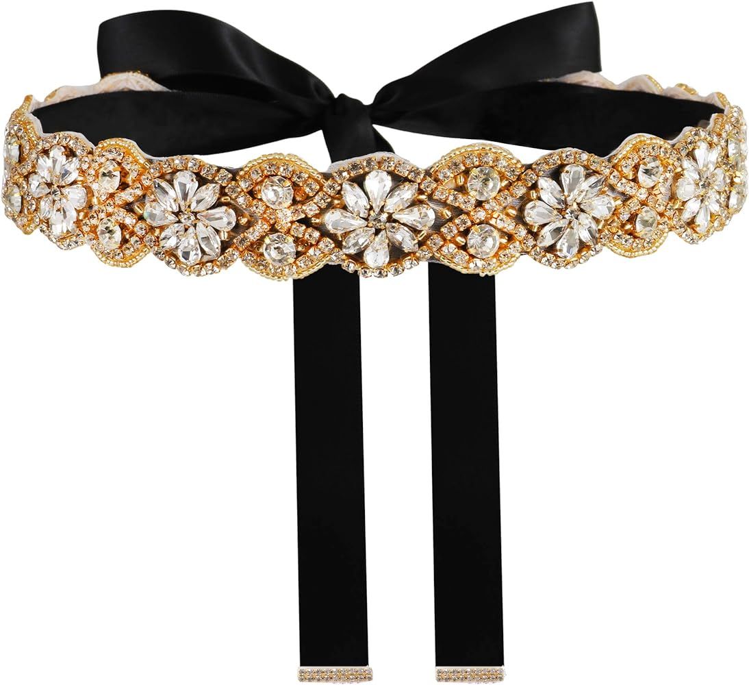 Yanstar Handmade Wedding Belt Bridal Belts and Sashes Crystal Rhinestone Ribbon Belt for Wedding ... | Amazon (US)