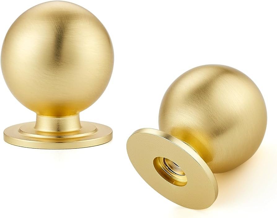 Cabinet Knobs, Round Dresser Knobs, Ball Kitchen Cabinet Hardware, 0.95" Diameter (Brushed Brass,... | Amazon (US)