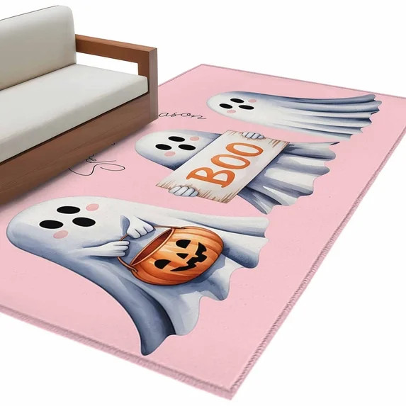 Pink Halloween 3'x5' Washable Rug, Cute Ghost Modern Art Non-Slip Area Rugs for Entryway Kitchen ... | Walmart (US)