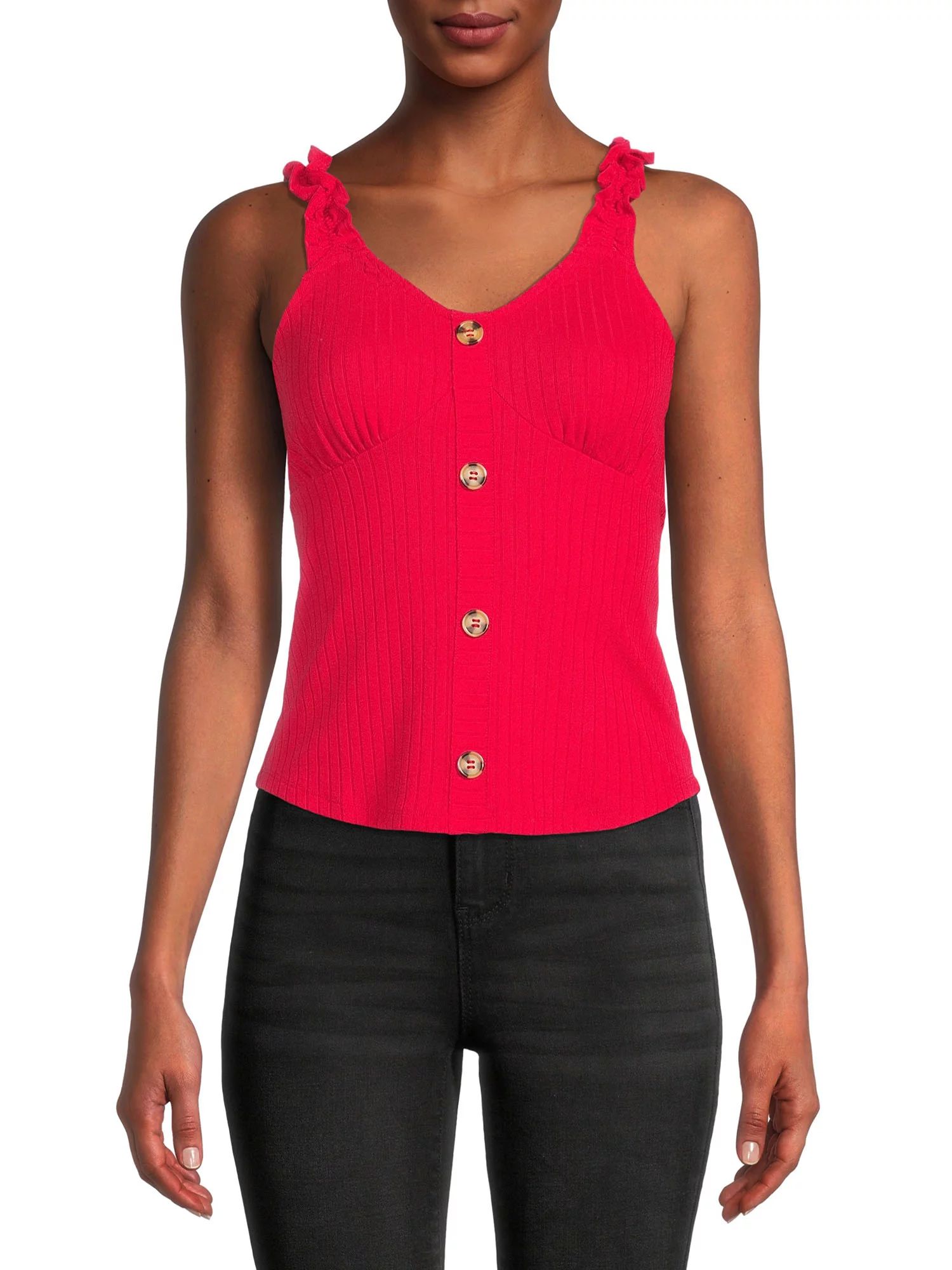 No Boundaries Juniors Rib Button Front Tank Top | Walmart (US)