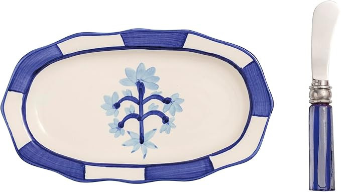 Mud Pie Stoneware Single Flower Everything Plate and Spreader Set | Amazon (US)