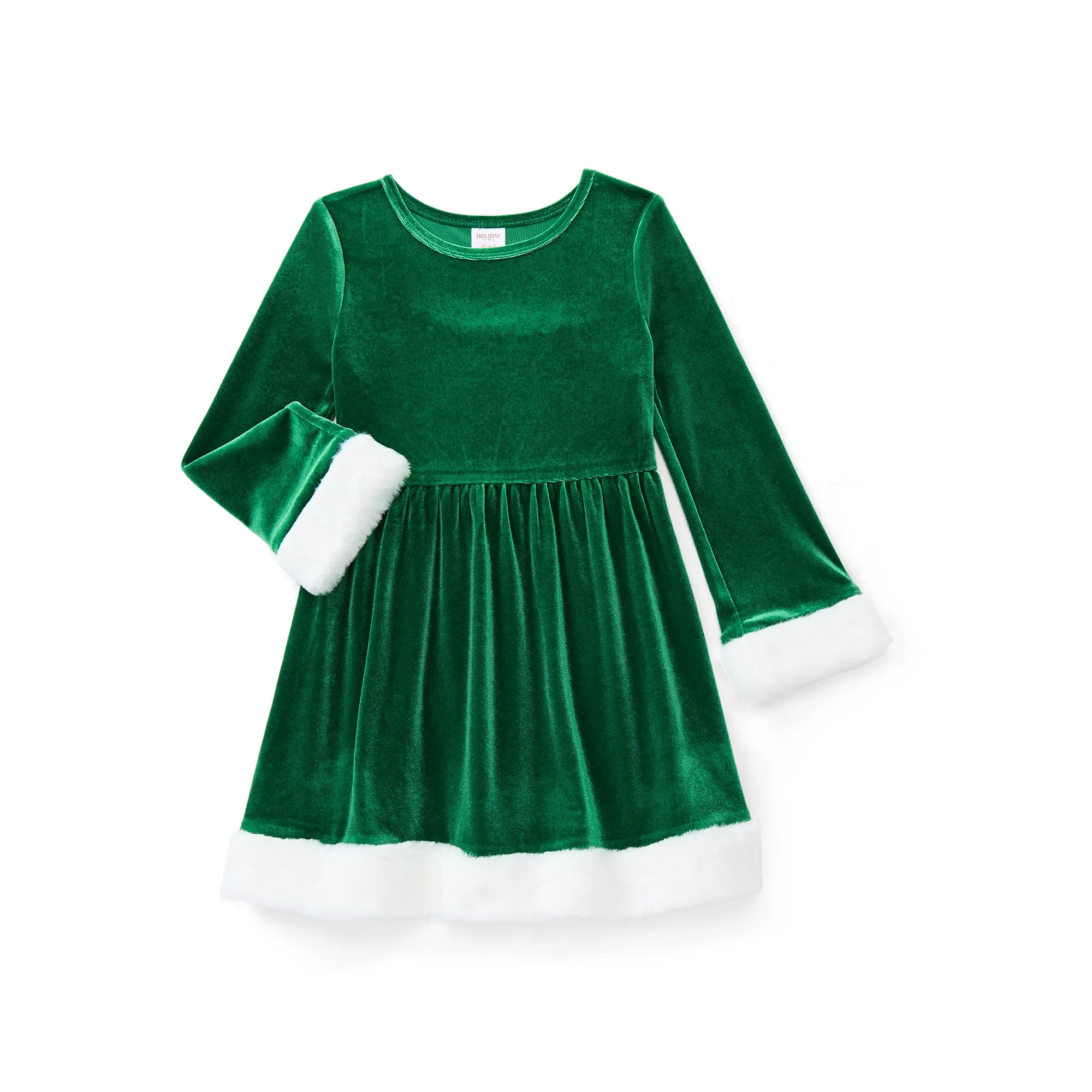 Holiday Time Girls Santa Velour Dress with Long Sleeves, Sizes 4-18 | Walmart (US)