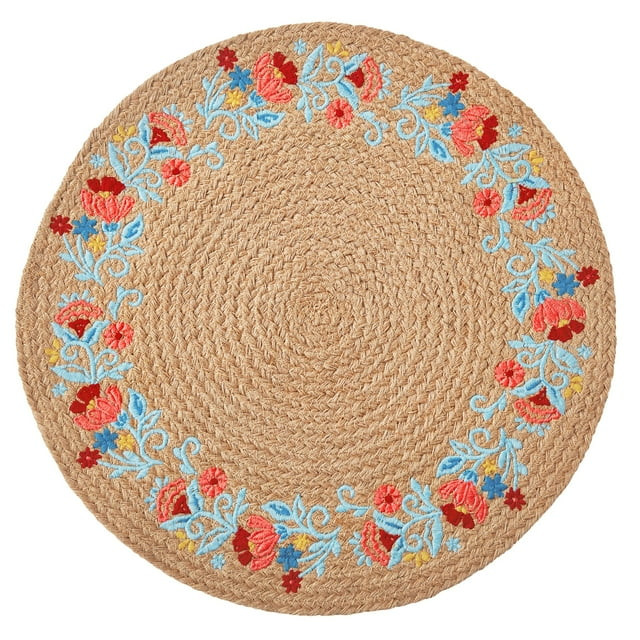 The Pioneer Woman Sweet Rose Embroidered Jute Round Placemat, Multicolor, 15" - Walmart.com | Walmart (US)
