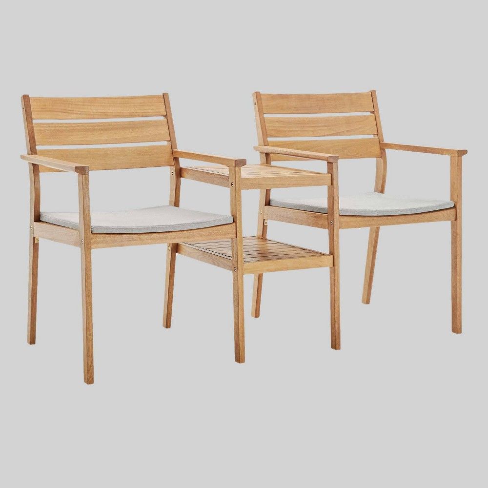 Viewscape 2pc Outdoor Patio Ash Wood Jack & Jill Chairs - Natural/Taupe - Modway | Target