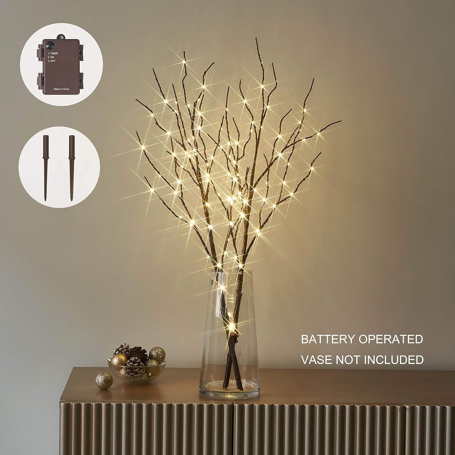 Hairui Lighted Brown Branches Battery Operated with Timer 30IN 100 LED Fairy Lights, Willow Branc... | Amazon (US)