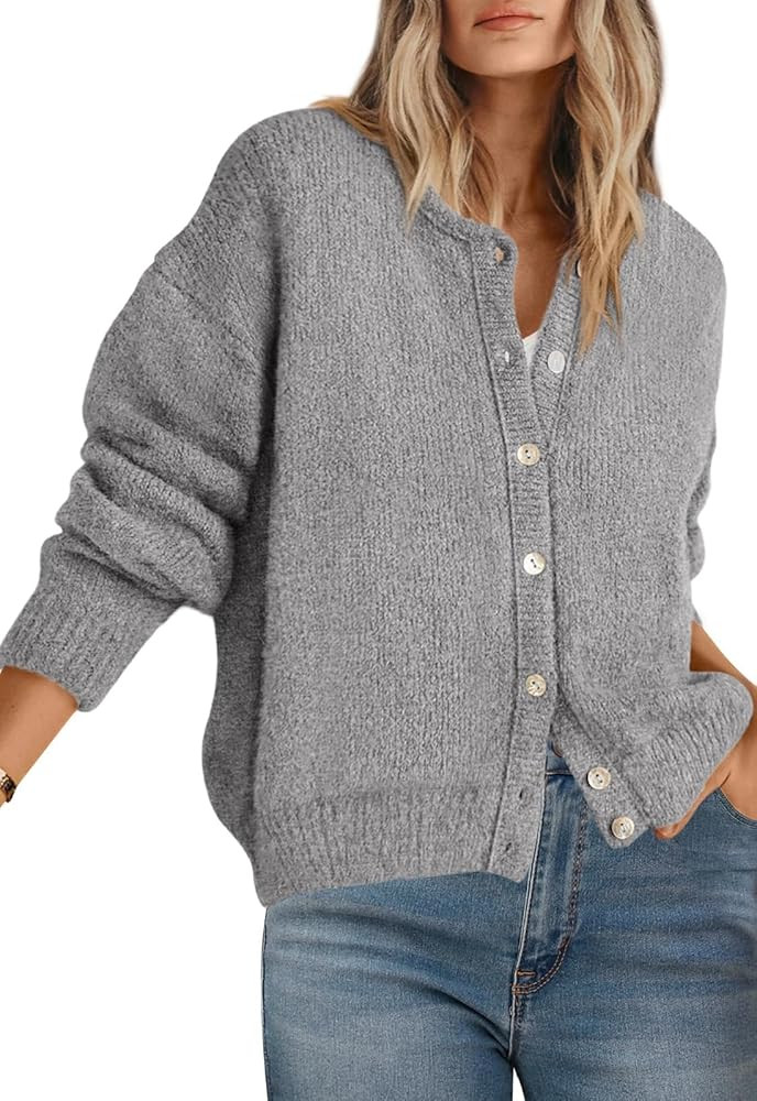 PRETTYGARDEN Long Sleeve Crewneck Button Down Womens Sweaters Fall Open Front Chunky Cardigan Swe... | Amazon (US)