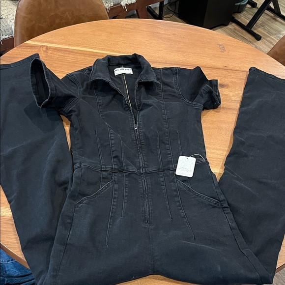 free people black zip up jean jumpsuit . in perfect condition. nwt | Poshmark