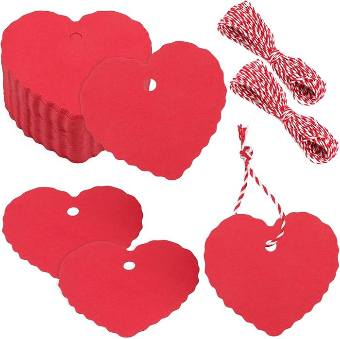Anwyll 100Pcs Valentines Gift Tags - Heart Shape Gift Tags with String Red Heart Hanging Paper Ta... | Amazon (US)