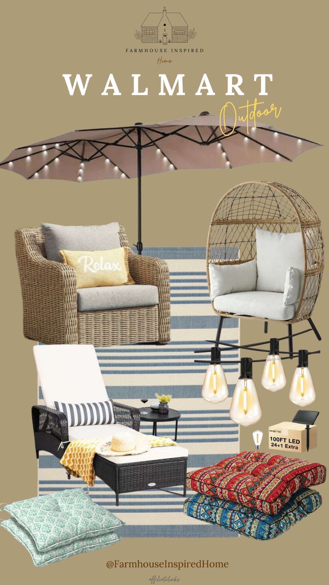 Enjoy Spring Outdoors with Beautiful seating, lighting and colors. Get creative with these amazing finds from Walmart! #springentertainment #farmhousefinds #comfortableseating #comfortathome #farmhousecharm

#LTKSeasonal #LTKGiftGuide #LTKhome
