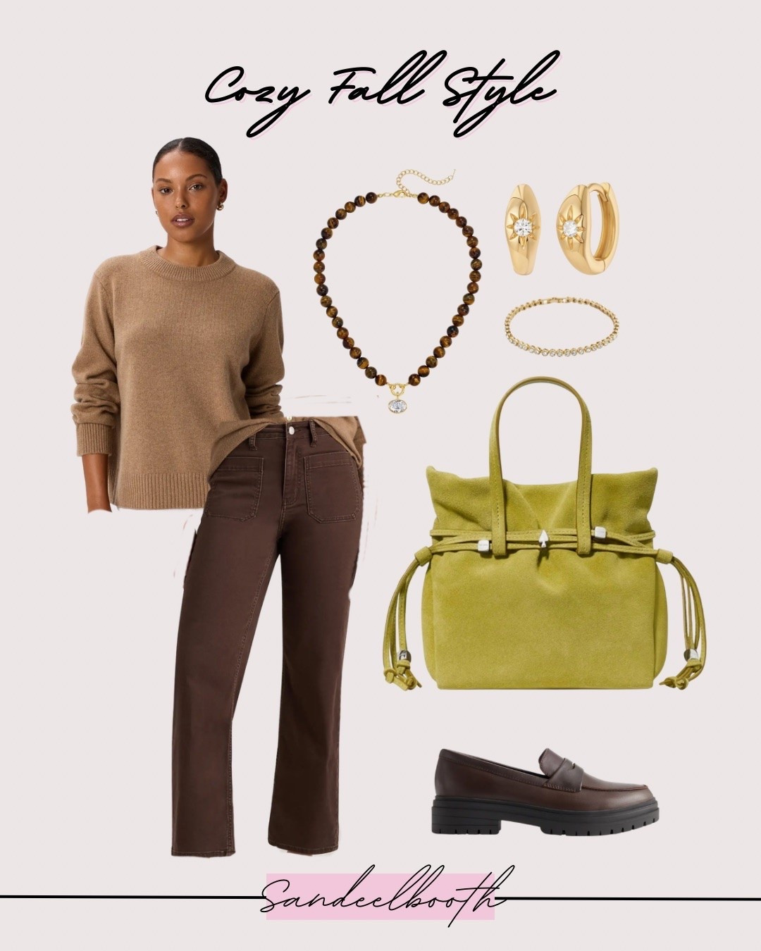 Cozy, cute, comfy, and put together fall look for work or errands. 

fall shoes, work look for her, fall look for her, brown pants, cashmere sweater